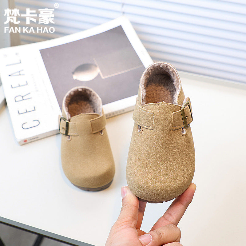 Fankahao kids two cotton birkenstock shoes winternew arrivalk-stylegirl soft bottom small leather shoes retro beanie shoes