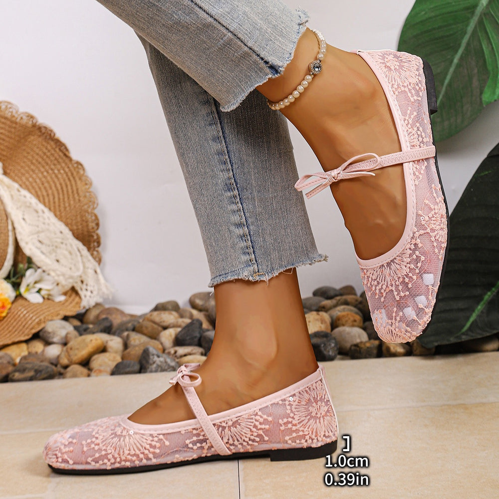 spring/summer new lace mesh square toe mary jane women's plus size flat comfortable versatile single shoes