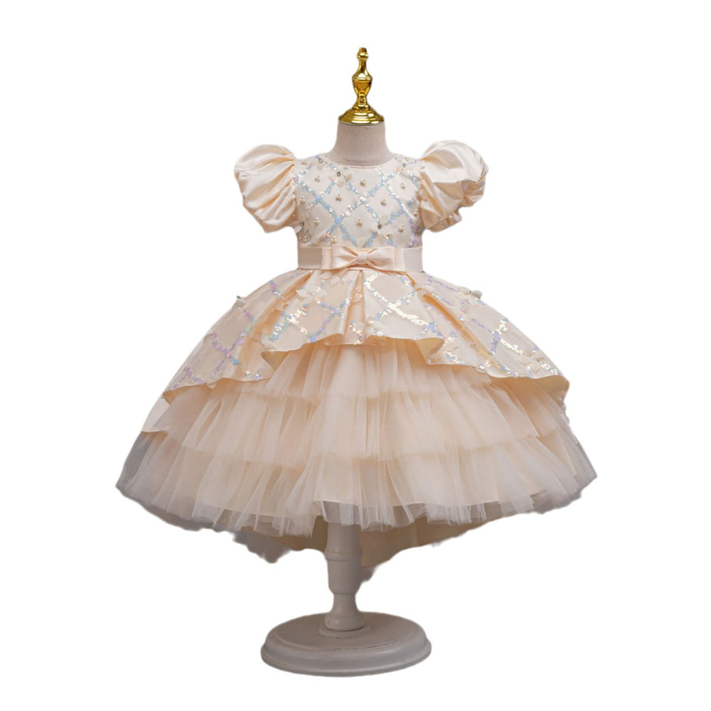 Ready-to-ship new sequin kids' gown with train, princess dress for flower girls, birthday party dress, girl's dress