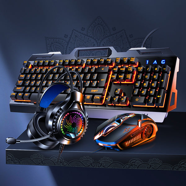 Silver Carving V2G5 Mechanical Feel Metal Keyboard Mouse Headset Three-piece Set USB Wired Gaming Computer Accessories