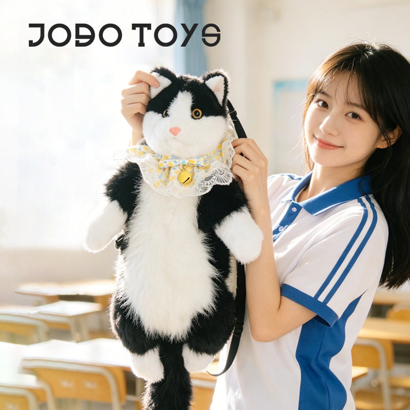 Handmade artificial cat doll backpack daisy gauze lace bell two soft cute cow cat stuffed bags