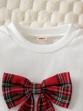 autumn cross-border baby & toddler flutter sleeve bow top + plaid heart patchwork skirt with hat three-piece set