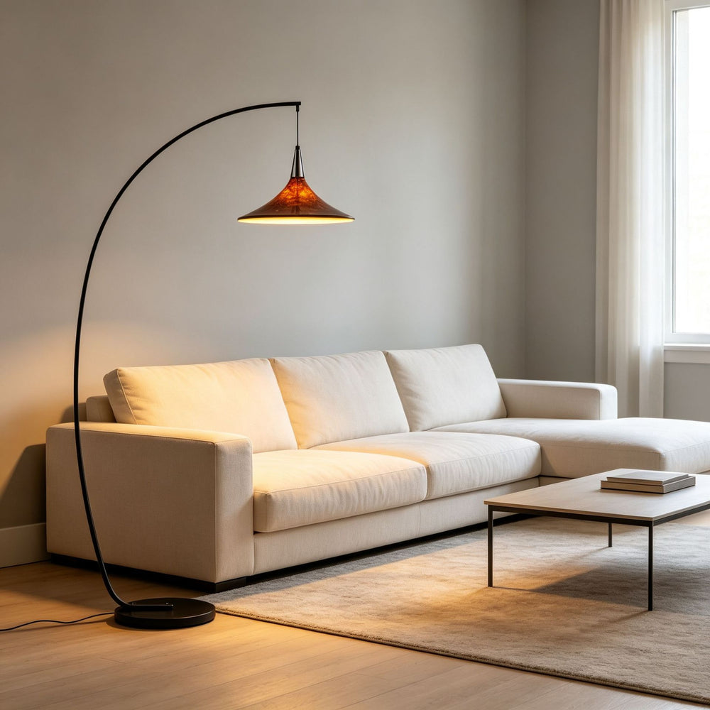 Used amber glass fishing floor lamp retro curved living room sofa side atmosphere floor lamp study b&b lamp