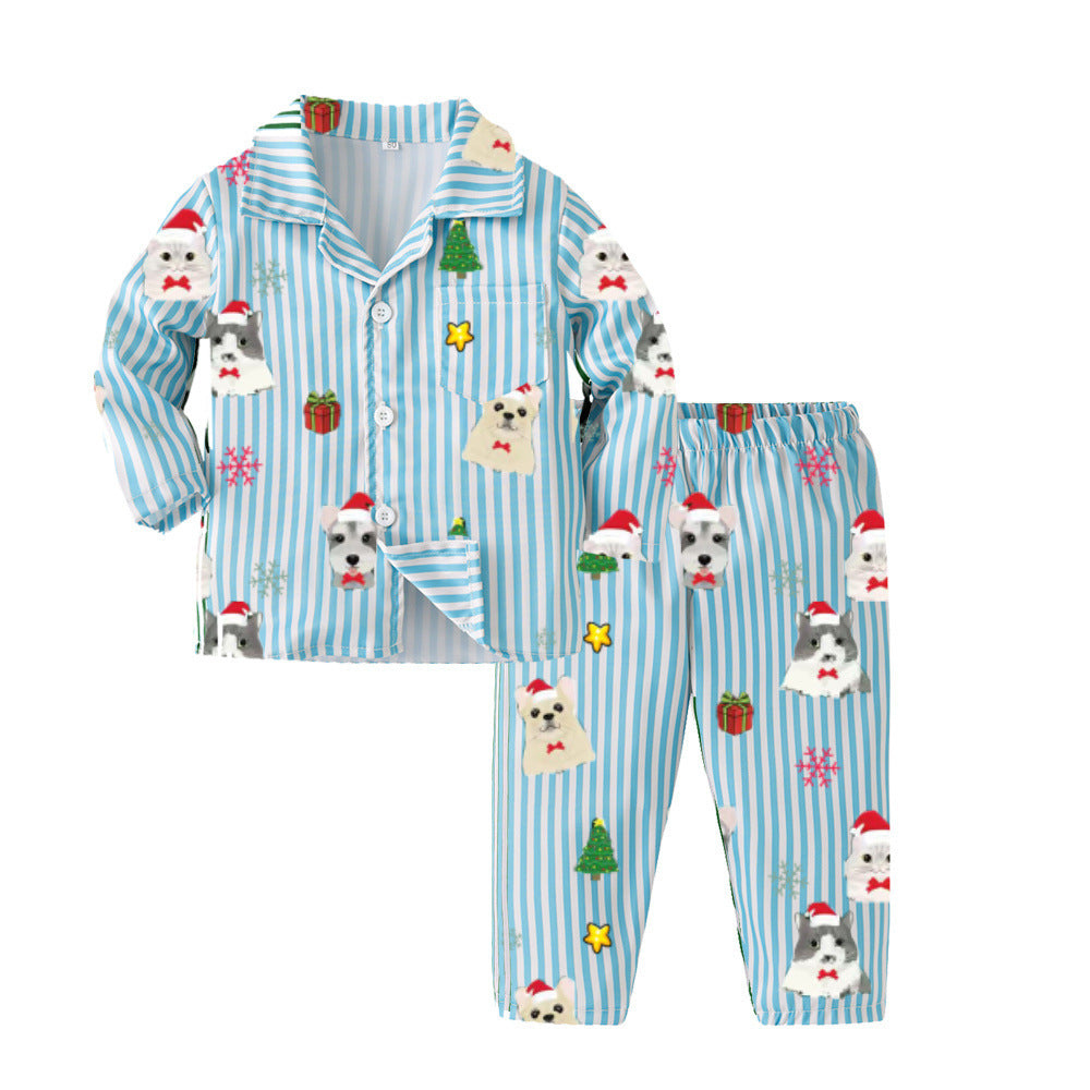 Source factory cross-border new product kidssuitstripesshirt pajamas two-piece set christmas kids pajamas home clothes