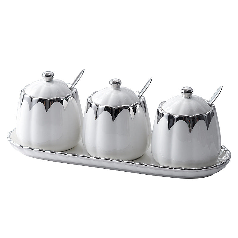 Nordic light luxury ceramic spice jar set - home kitchen condiment box, sugar bowl, salt shaker, seasoning container set - kitchen utensils gift