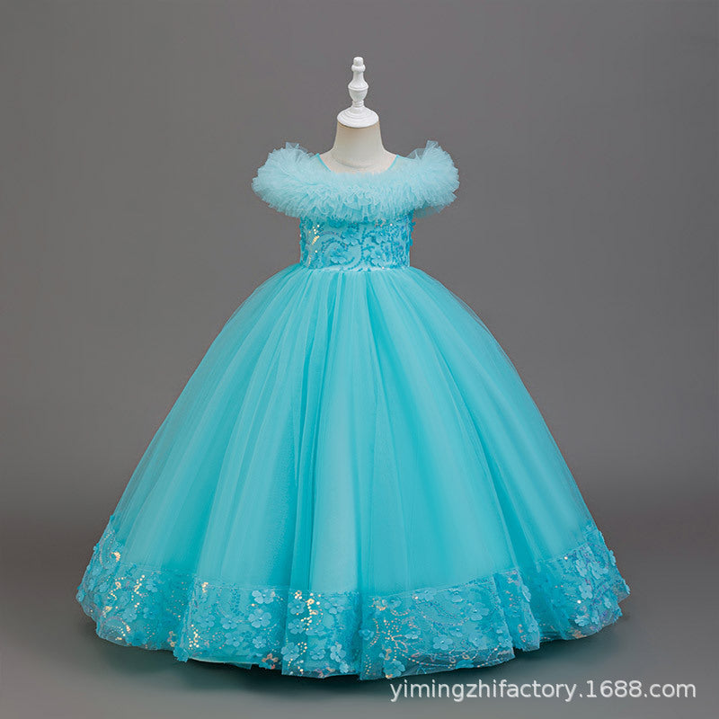 export girls' elegant evening gown long fluffy skirt children's runway piano performance tutu dress