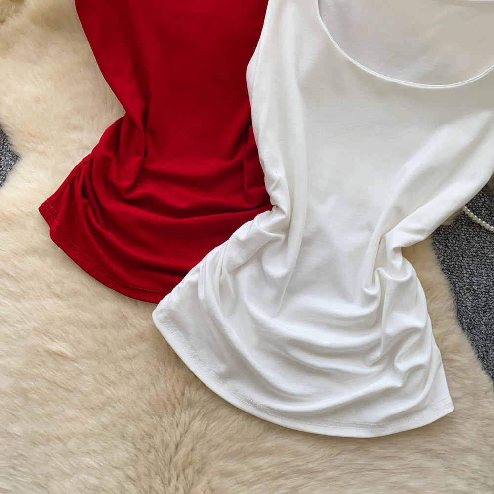 Casualwork clothing style silmslimming look pleated vest women's summer outweareasiest for matchcasualpure color sleevelesseleganttops