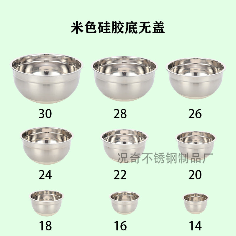 american colorful silicone bottom salad bowl with lid cooking baking salad bowl set stainless steel egg bowl