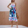 cross-border e-commerce european and american women's clothing: new summer collection - graffiti print, high-waisted cami dress with vacation vibes