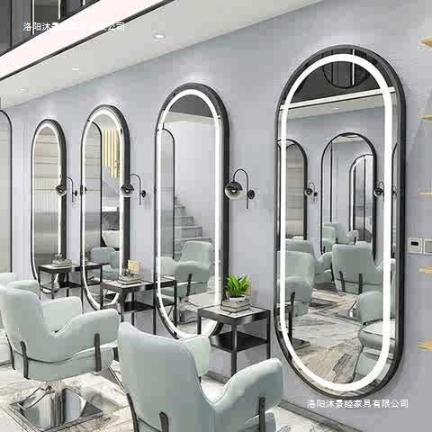 Minimalist barber shop mirror salon hair cutting dyeing perm hairdressing mirror table led lighted wall-mounted single-sided hairdressing mirror