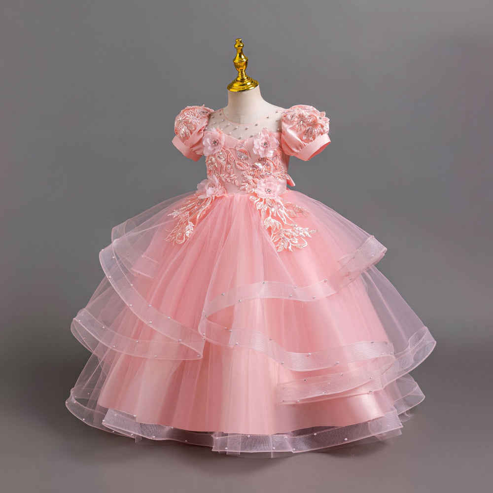 Export long skirt style female flower girl evening dress beaded wedding dress princess dress model catwalk dress kids dress
