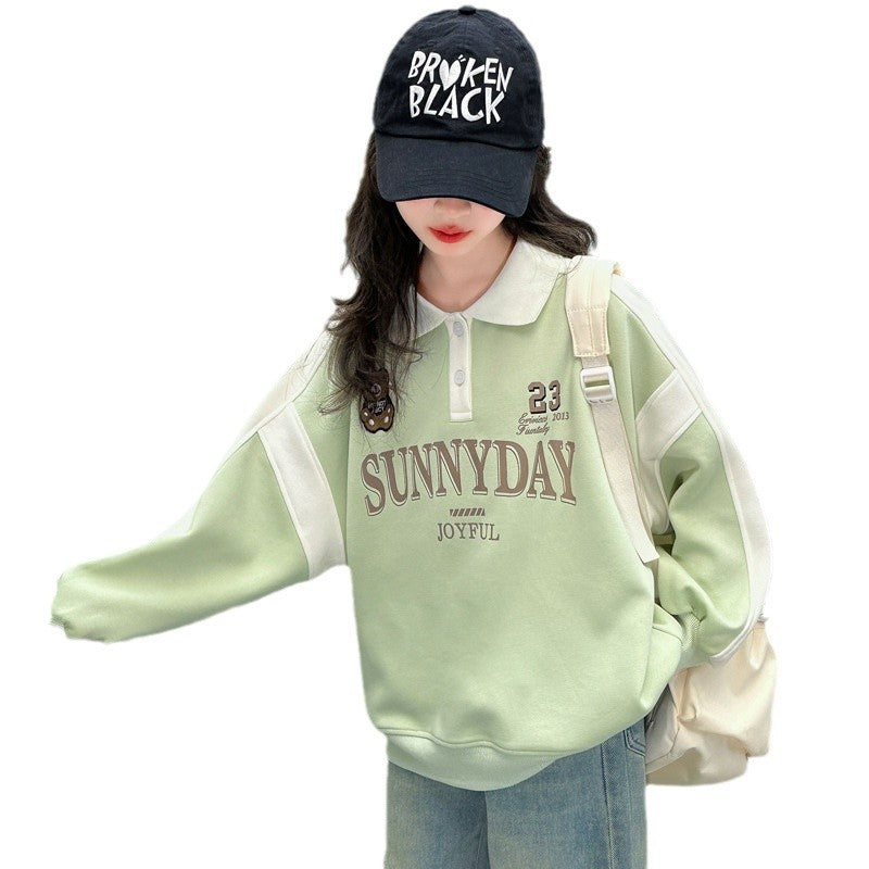 Girls' spring casual sweatshirt  new kids' polo collar fashion long sleeve little girl's spring/autumn stylish top