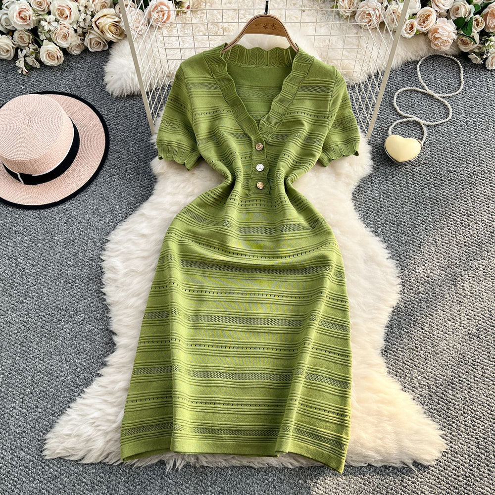 Chic and stunning green dress for women,  summer new arrival, french high-end elegant socialite chanel-inspired knitted dress