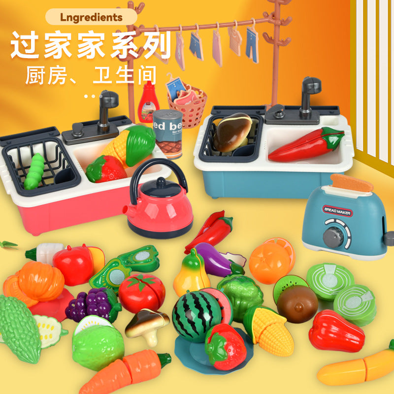 Realistic kitchen pretend play set for babies - mini cooking playset with table, utensils, appliances, and small fridge