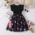 girls' dress: sweet black flutter sleeve sundress with teddy bear and heart print - perfect for summer!