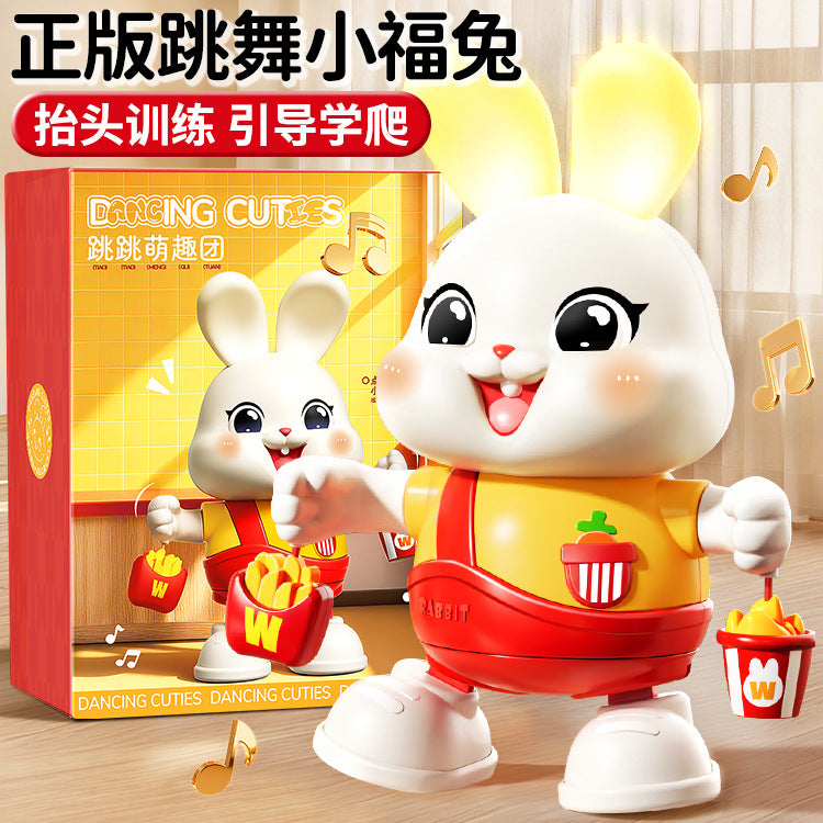 Electric little lucky rabbit baby toy - dancing, head-up training doll for infants 0-1 year old newborns
