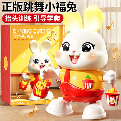 Electric little lucky rabbit baby toy - dancing, head-up training doll for infants 0-1 year old newborns