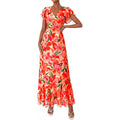 Summer floral maxi dress  spring short sleeve ruffle v-neck flowy bohemian beach vacation sundress