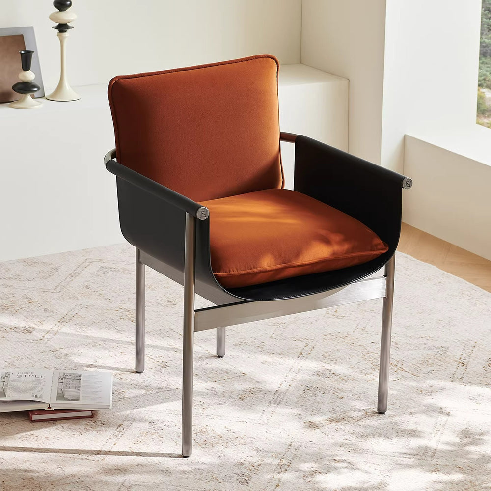 Italian normcore fabric dining chair designer house restaurant saddle leather single chair for home tea room armrest desk chair
