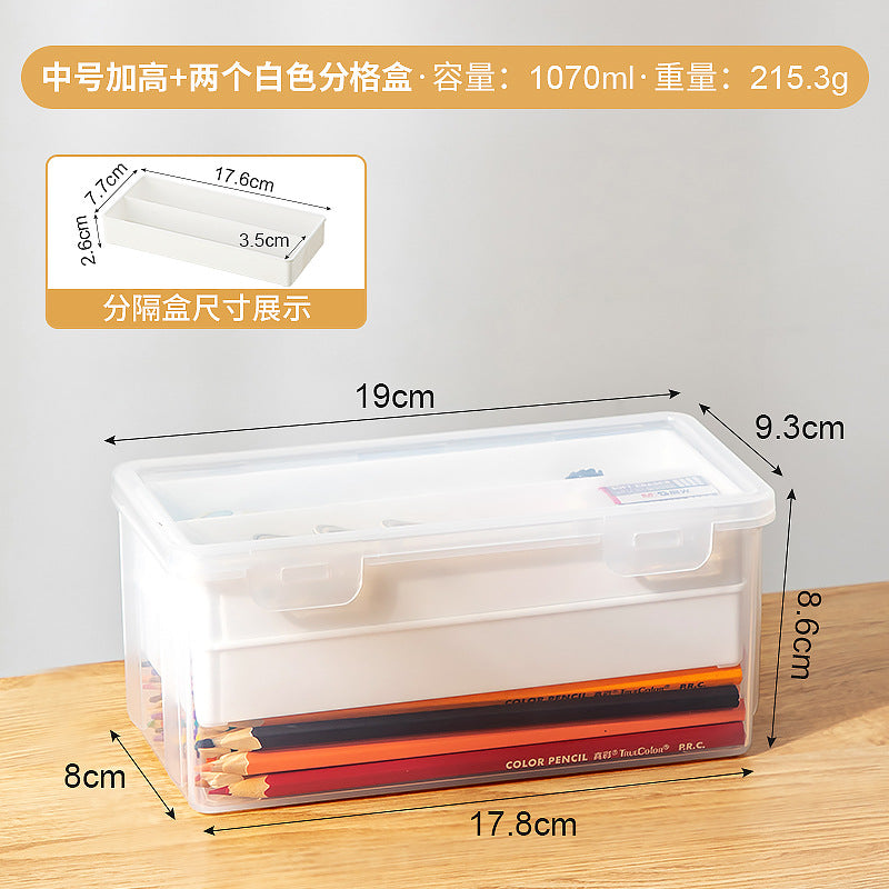 Multifunctional desk storage box Transparent desktop marker Stationery storage box Pencil plastic storage box with lid