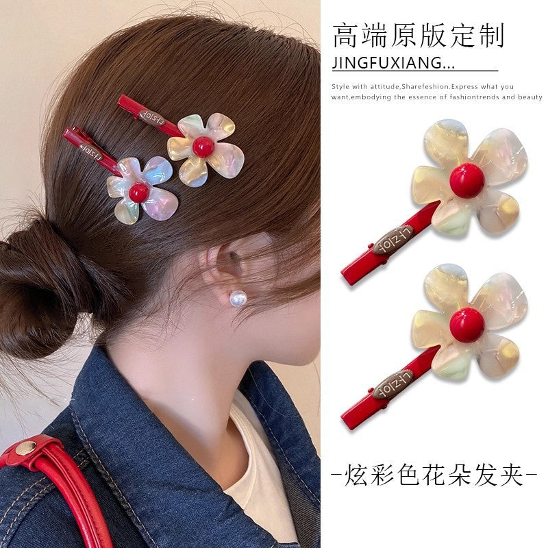 Symphony acetate flower hair clip women's side clip side hair clip 2026 new style bangs clip duckbill clip forehead hair accessories winter