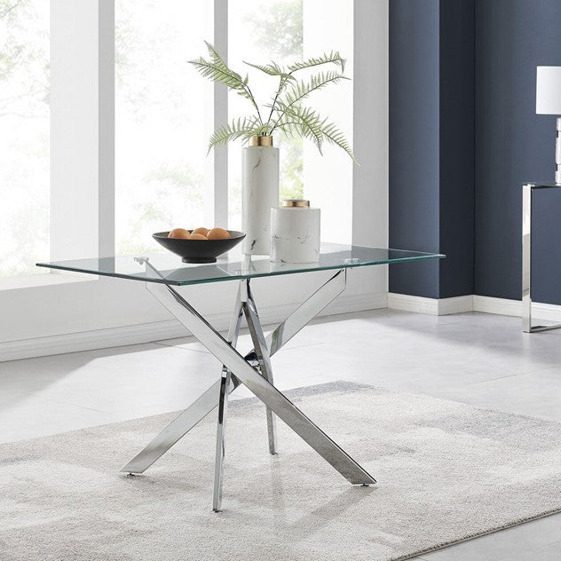 Export dining table rectangular tempered glass dining table and chairs casual restaurant table glass dining table