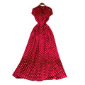 Vintage red short-sleeve polka dot dress - a versatile summer staple: high-waisted a-line, work-ready, slimming maxi dress