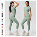 European and american nude feel compression quick-dry short sleeve yoga set - high waist, butt-lifting, outdoor training, running, and fitness activewear