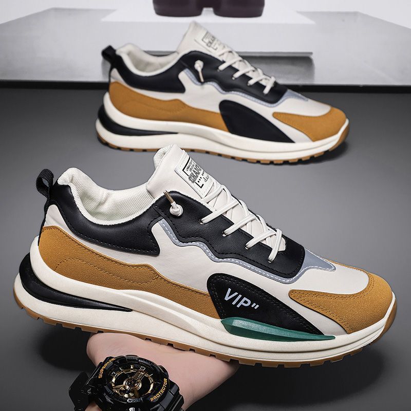 Men's leather sneakers - spring 2025 new collection: casual, youthful, running, chunky sole, dad shoes, trendy ins style