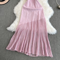 High-end see-through pink patchwork dress for women, new summer style, sweet and spicy girl, knitted camisole, beach-ready mermaid maxi dress