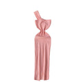European and american high-end knitted asymmetrical neckline dress - women's summer irregular light luxury slit design - pure desire hot girl maxi dress