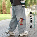 Nezha boys' jeans spring collection: mid-to-large size straight-leg, loose-fit trousers,  new style, scimitar pants, trendy
