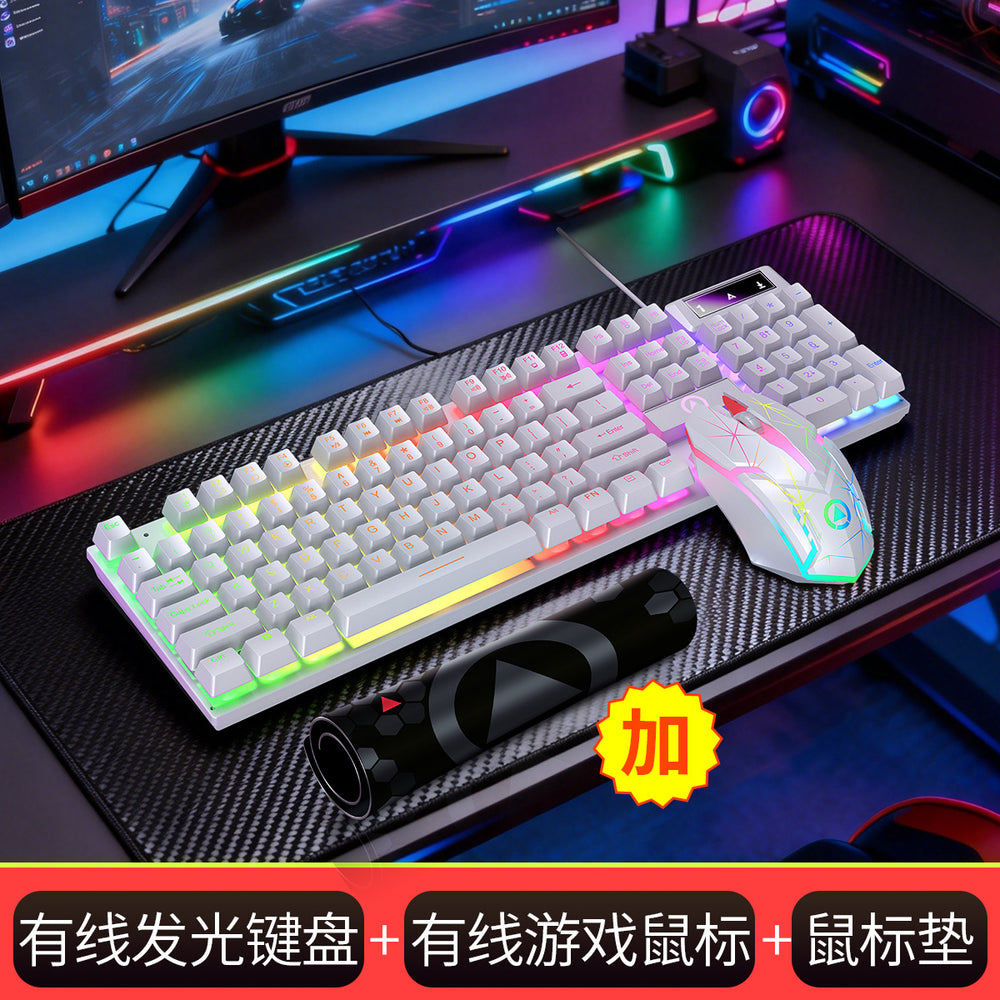 Silver sculpt kms00 illuminated keyboard, mouse, and headset 3-4 piece set - usb wired gaming mechanical feel computer pad