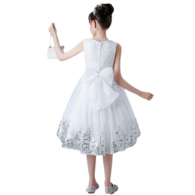summer new korean style princess dress girls' vest dress sequined mesh princess dress gown summer