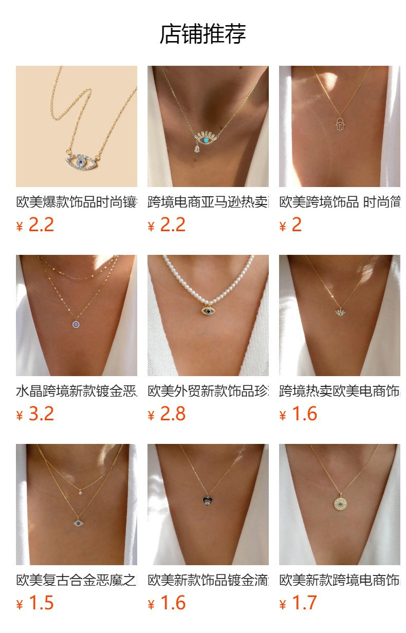 Wish new cross-border e-commerce jewelry full diamond devil's eye necklace fashion gold-plated clavicle chain pendant for women wholesale