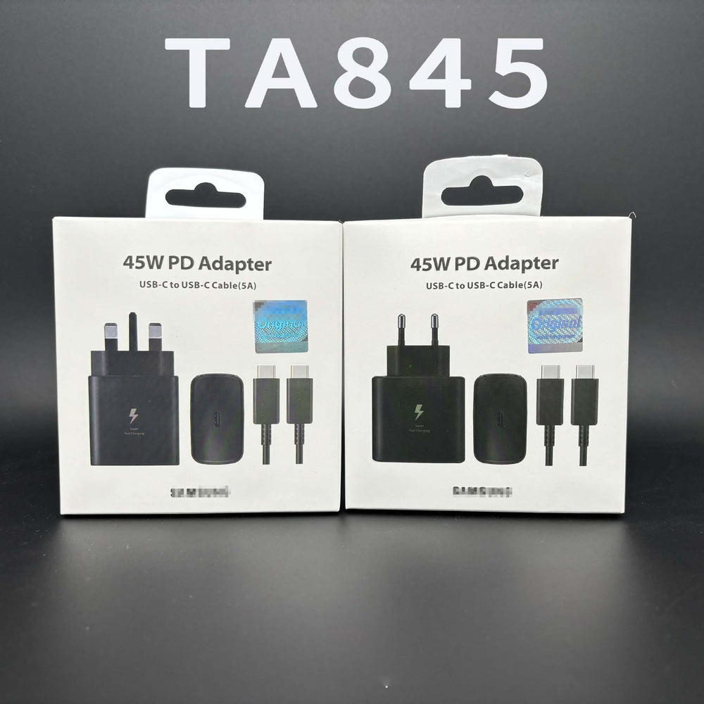 Original t845 charger, compatible with samsung phones, 45w european/uk plug, super fast charge 2.0 charging adapter