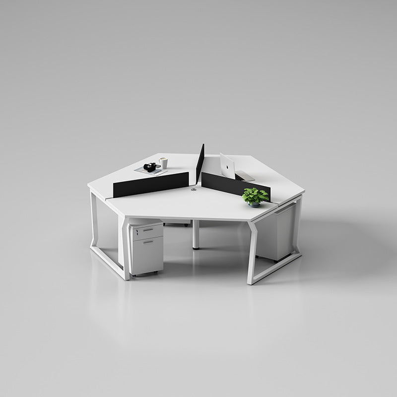Office workstation desk set - creative 3-person irregular shaped desk and chair combination for multiple employees