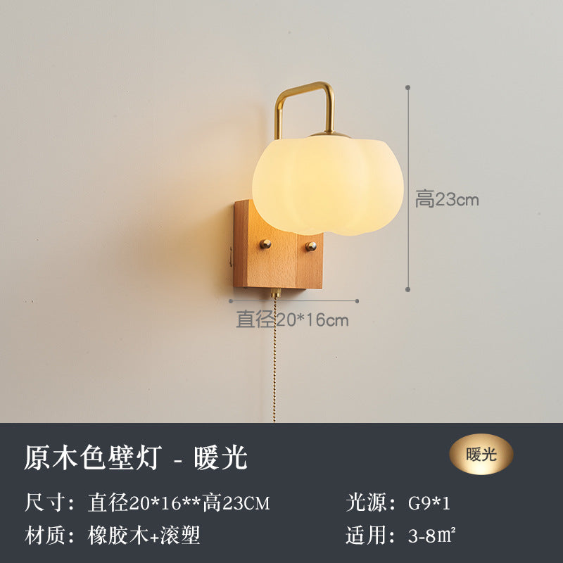 Walnut modern LED wall lamp new Chinese pumpkin bedroom book room bedside lamp Chinese style aisle lamp