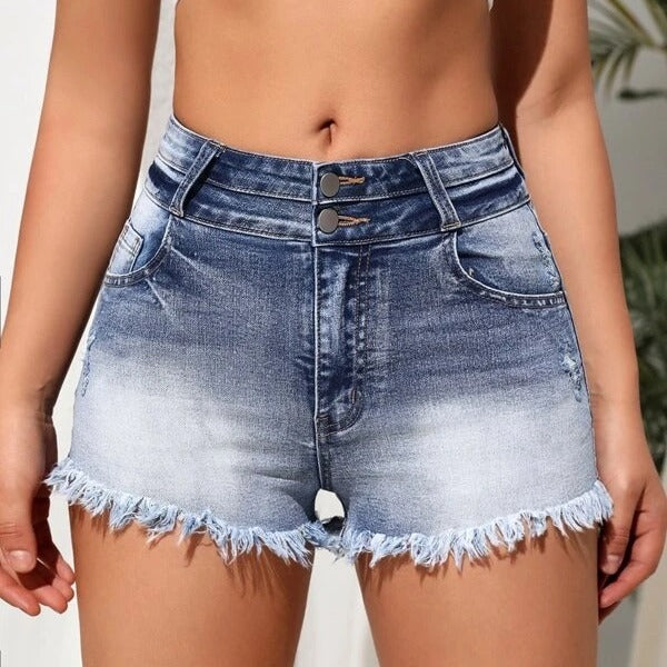 Fashionhigh waist women's denim shorts new arrival raw edge trousers shorts elegantwork clothing waist jeans
