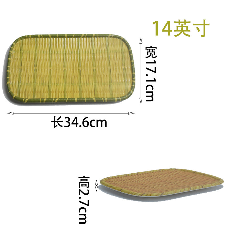 Bamboo woven disc plastic hot pot dish plate restaurant large plate barbecue plate farmhouse tableware green roast chicken plate banquet
