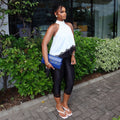 European and american cross-border women's fashion:  summer new arrivals - sexy and chic halter lace trim asymmetrical sleeveless top