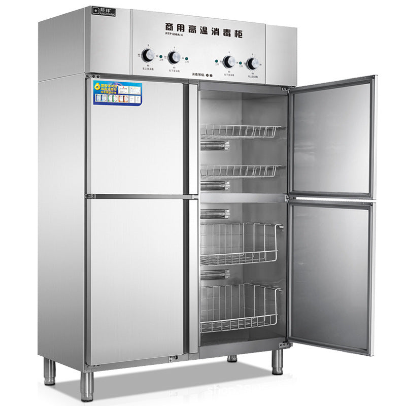 Large double-door vertical dish sterilizer cabinet for school cafeterias, high-capacity stainless steel dishwashing cabinet, food-grade