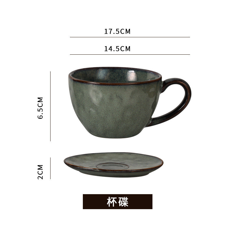 Japanese retro kiln-change ceramic coffee cup and saucer set - large capacity, premium feel mug for milk and beverages