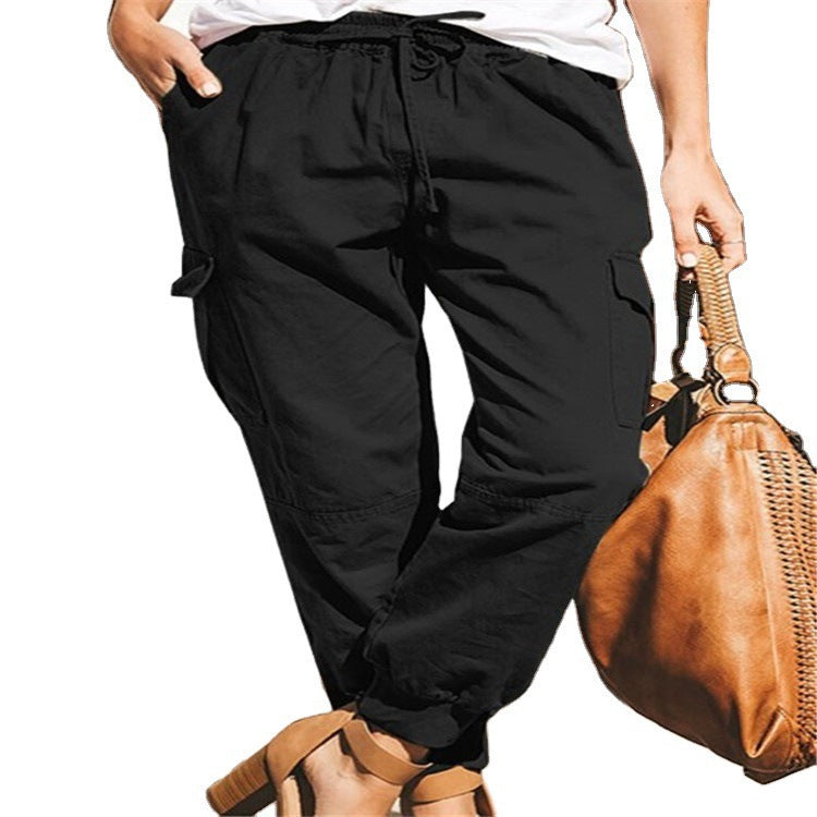 export european and american women's clothing pure colorcasualfashionflap pocket pantsworkwearpants
