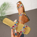 Wholesale women's plus size flat sandals:  new fashion rhinestone slingback square toe beach anti-slip slippers