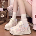 Girls' versatile chunky sole sneakers - new spring  cartoon sports casual trendy white shoes for students