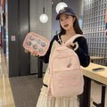 Solid color detachable badge personalized korean style high school student backpack large capacity minimalist versatile college student backpack