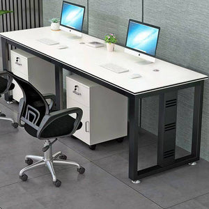 Single person office computer desk - minimalist modern office employee workstation desk and chair set - home office desk - simple executive desk