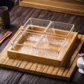 Gold-edged ripple pattern 4-compartment fruit plate + wooden tray, thickened plastic