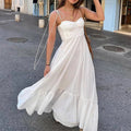 cross-border e-commerce women's fashion: european and american summer new arrivals - elegant solid color high-waisted spaghetti strap maxi dress 661